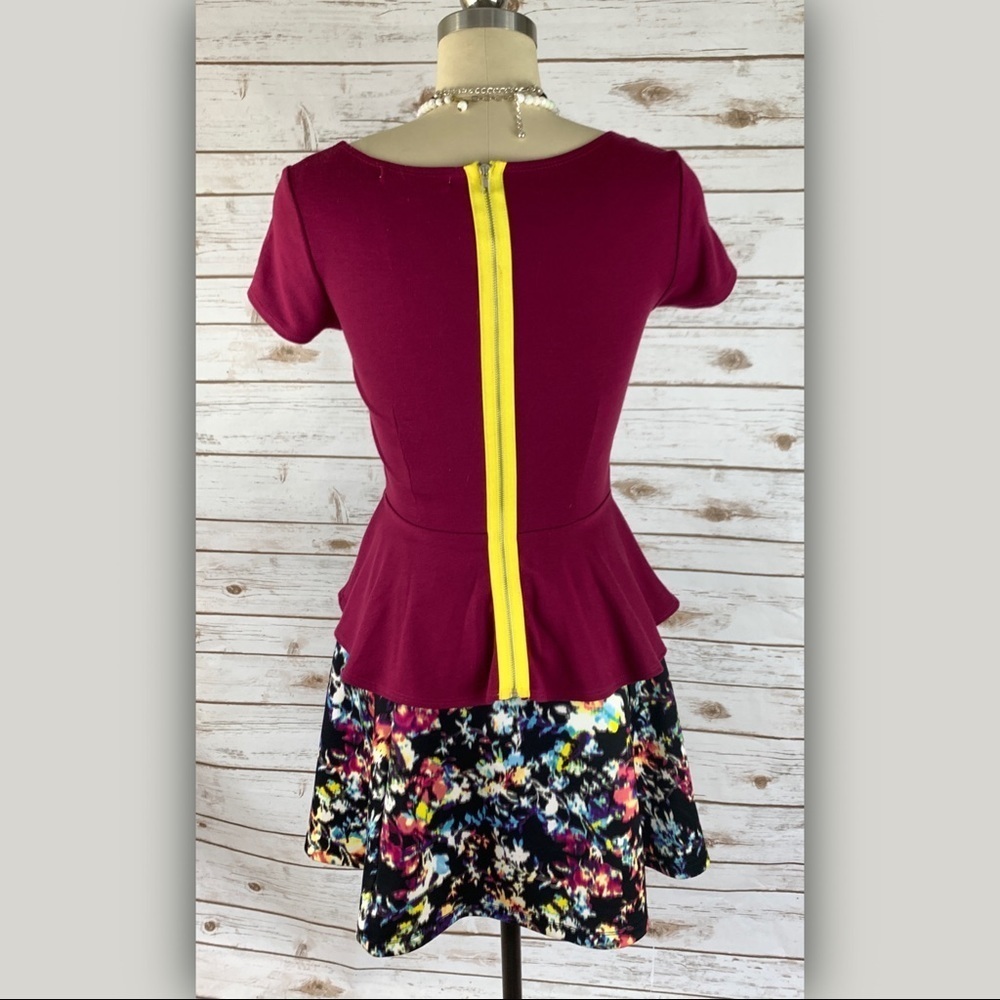 Ya Los Angeles Maroon Short Sleeve Peplum Top